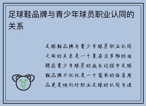 足球鞋品牌与青少年球员职业认同的关系